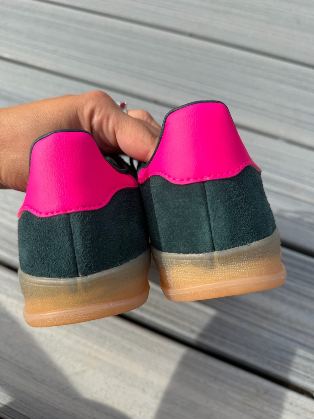 Adidas Gazelle Dark Green & Hot Pink Suede Sneakers - Picture 4 of 12
